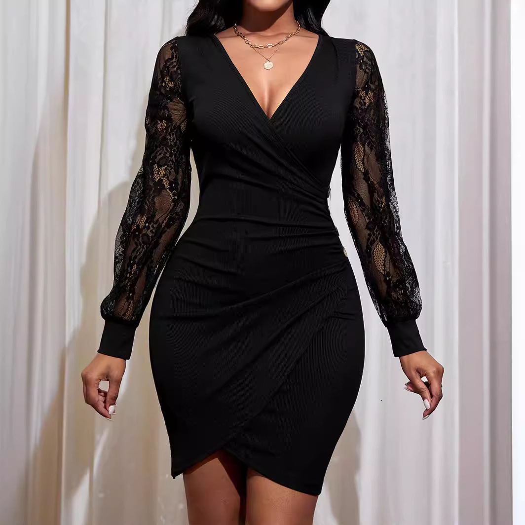 Small niche design style dress lace sexy solid color hip hugging skirt for women