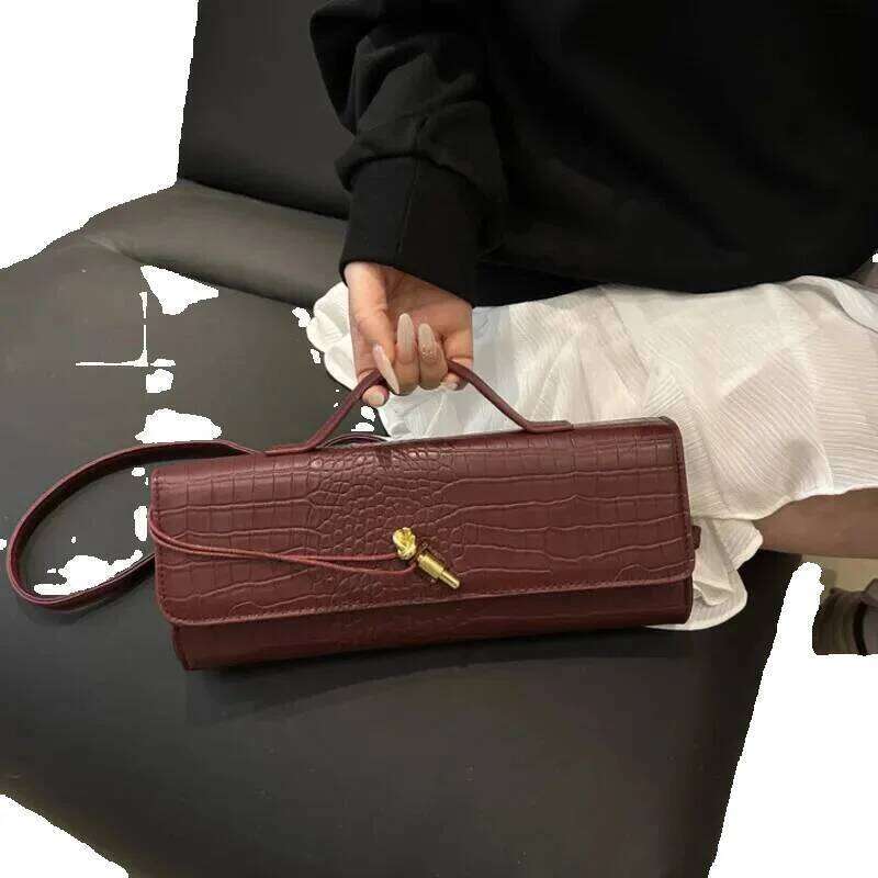 Designer Luxury Designer Luxury Elegant Bags Black Retro PU Leather Crocodile Pattern Flip Women's Clutch Evening Shoulder Crossbody Bag