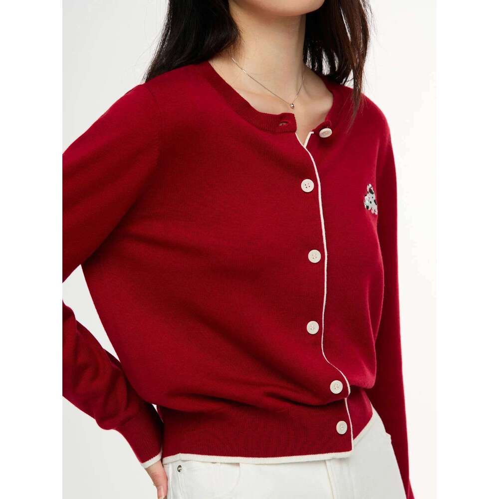 DUSHU Embroidery Round Neck Sweater For Women 2024 Autumn New Design All-Match Casual Solid Color Knitted Top 24Ds83043