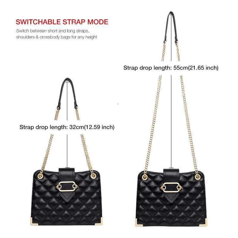 FOXER Women Leather Quilted Shoulder Handbag Lady Black Classic Chain Bag Girl Chrismas Valentine's Day Gift