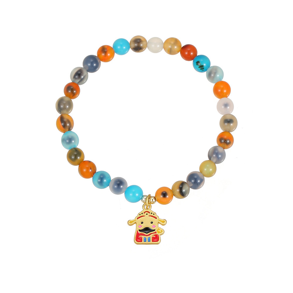 Temple style Sugar Heart Agate Bracelet, Women's New Chinese Handstring, Good Luck Peach Pendant, Bracelet