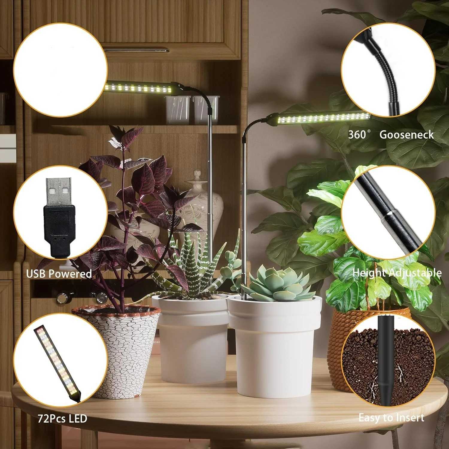 Ground Insertion Flat Tube White Light USB Grow Plant Lamp Full Spectrum Growth Light 5V Timed Dimming Fleshy Flower LightingXJ250526