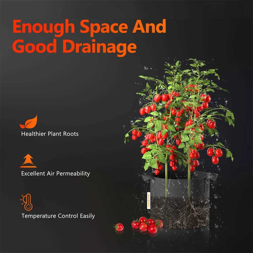 Spider Farmer 5 Gallon / 11 Gallon 5 Pack Grow Bags Garden Aeration Plant Fabric Handle Pots For Indoor Seedling Flower HomeXJ250526