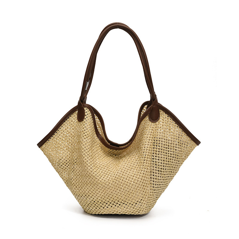 Large Capacity Hollow Out Tote for Women 2025 New Straw Unique Niche Shoulder Commuter Woven Bag
