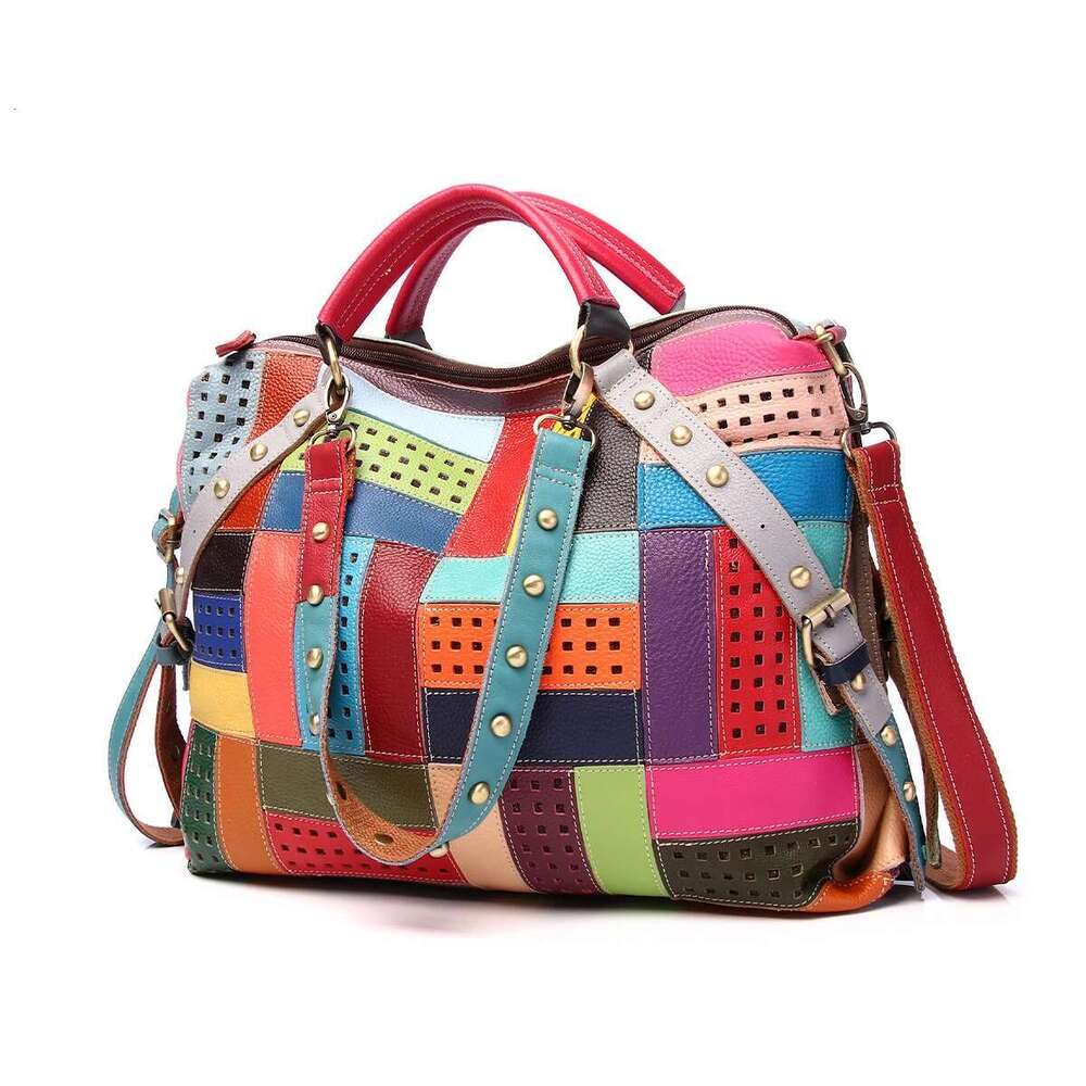 Color Geometric Pattern Contrast Color Hand-Ed Handbag Single Shoulder Crossbody Women's Casual Bag