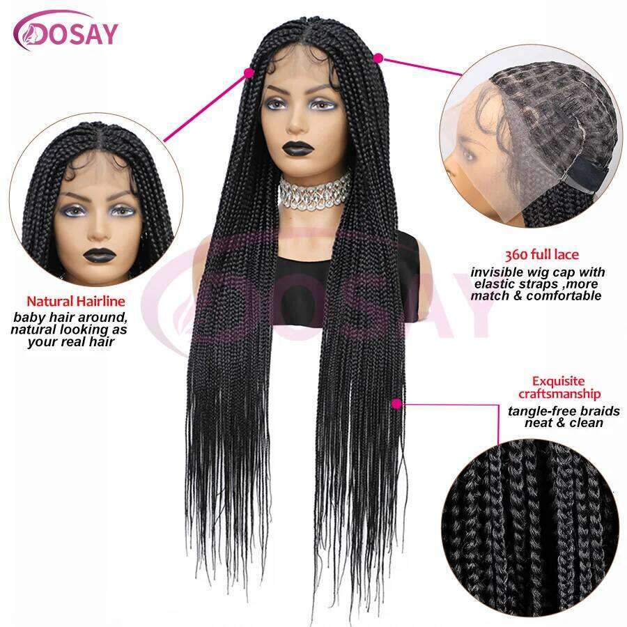 36Inch Synthetic Long Box Braided Full Lace Straight Braiding Bury Knotless Cornrow Braid Wig With Baby Hair