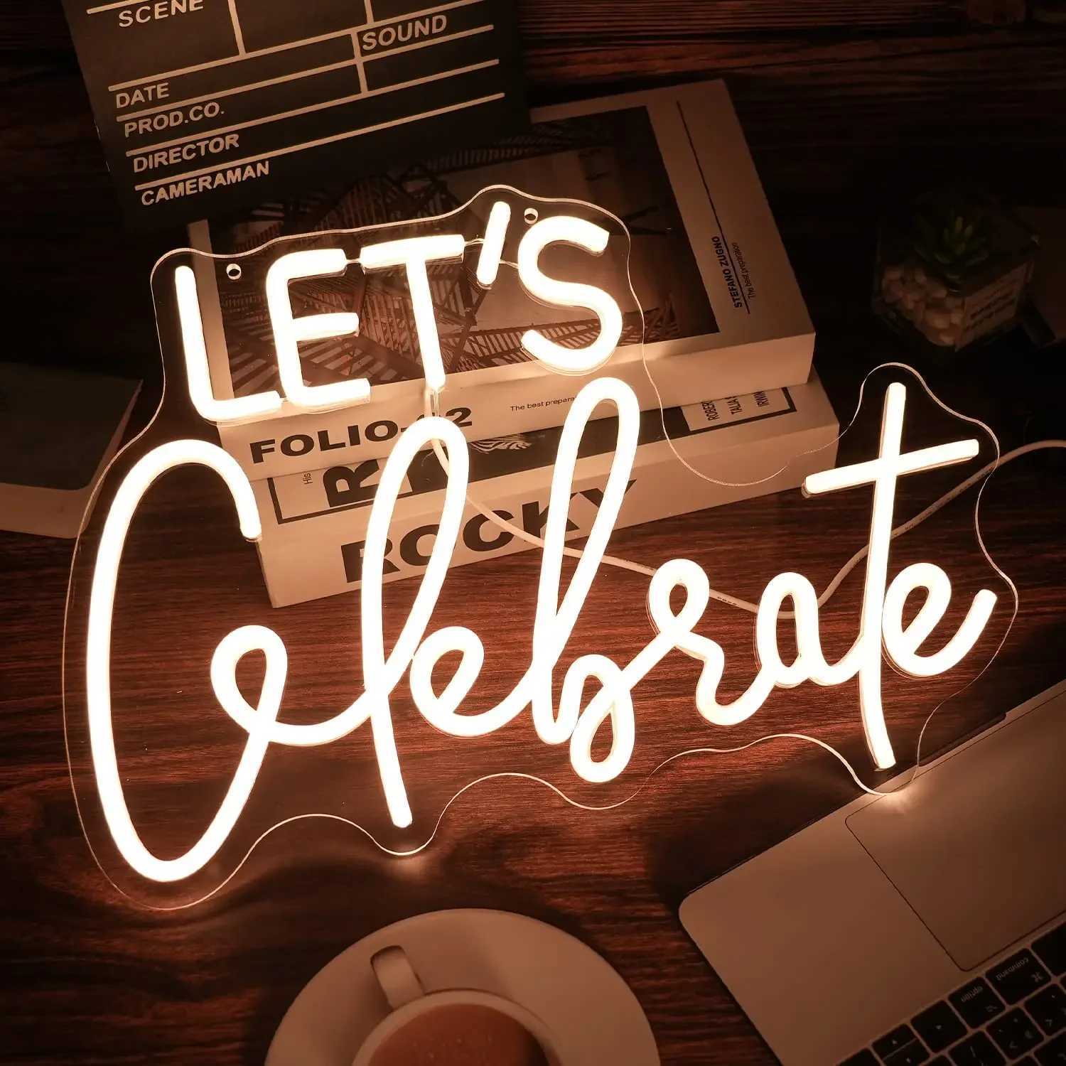 LED Neon Sign Lets Celebrate USB-powered Congrats Grad Neon Light Sign for Wedding Bedroom Wall Room Decoration Neon Sign Lights W250526