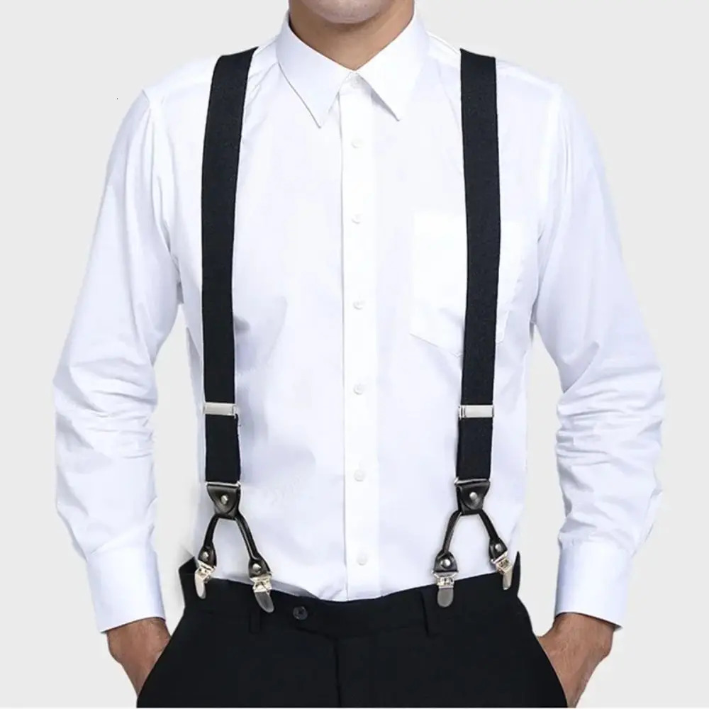 Vintage Suspenders for Men Wedding Party Formal Casual 35cm Wide Y Shape 6 Clips Adjustable Elastic Trouser Braces Strap Belt 250522