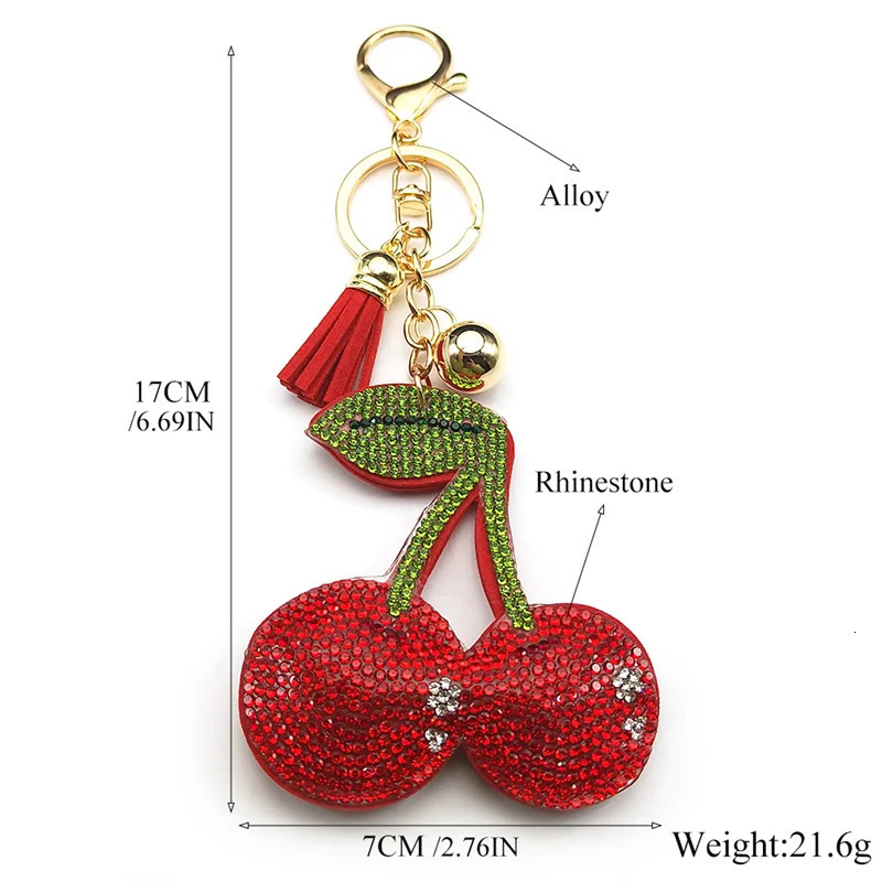 Cute Cherry Keychain Ring for Women and Men Red Rhinestone Summer Bag Charm Keyholder Fashion Jewelry Gift L250928XBVN