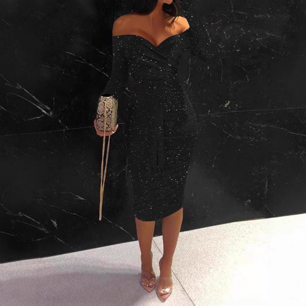 2025 Womens Uniform Elegant Dress with Hip Wrap Off Shoulder Strap Tight Fit