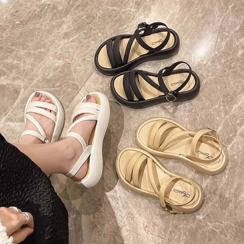 Sexy Model Buckle Sandals Travel Slippers Summer Fashion Nonslip Round Toe Hollow Comfortable Casual Flat Shoes 250526
