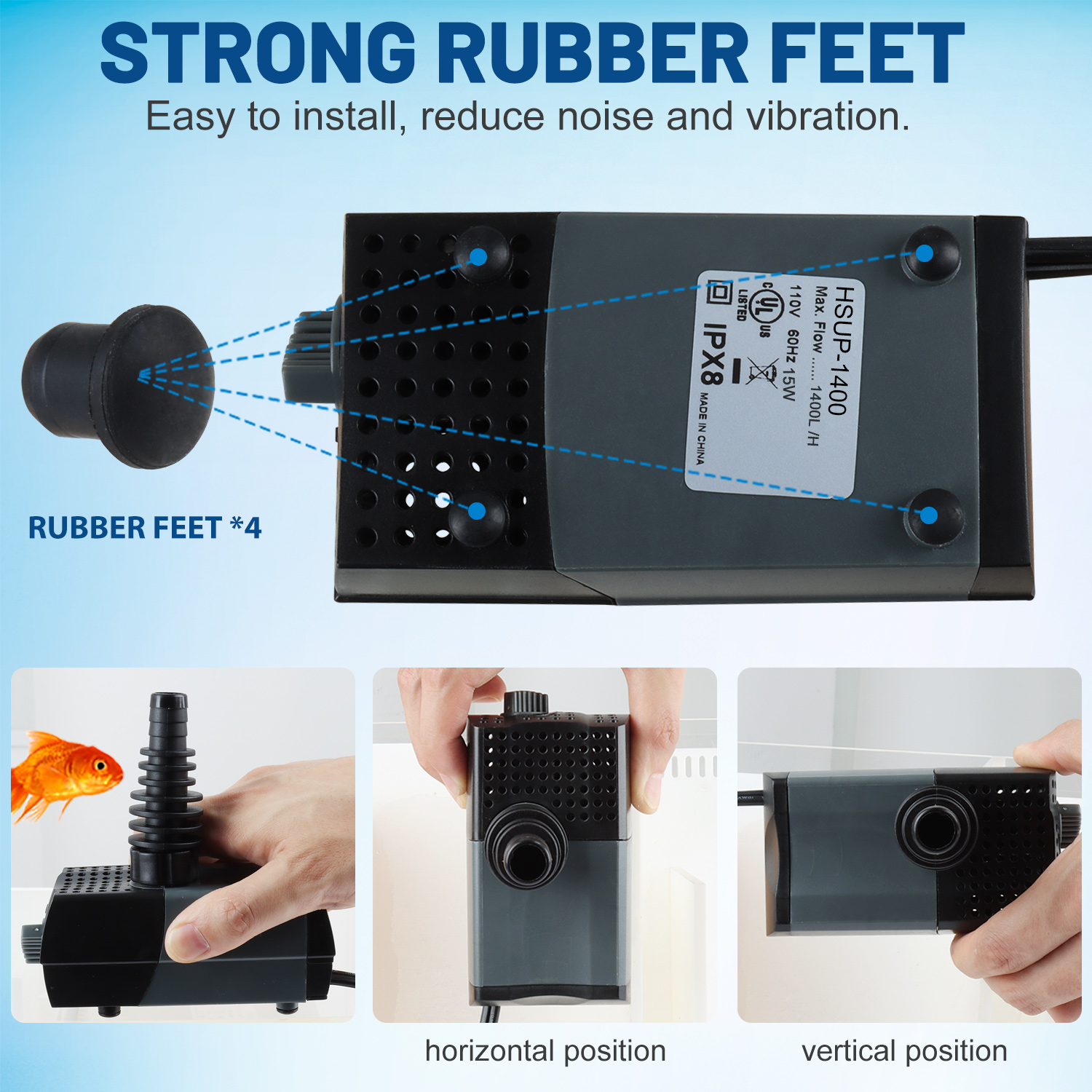 (HSUP-700F) Submersible Water Pump With Fountain Jets - Pond Pump - Submersible Pump - Water Fountain Pump - Aquarium Pump