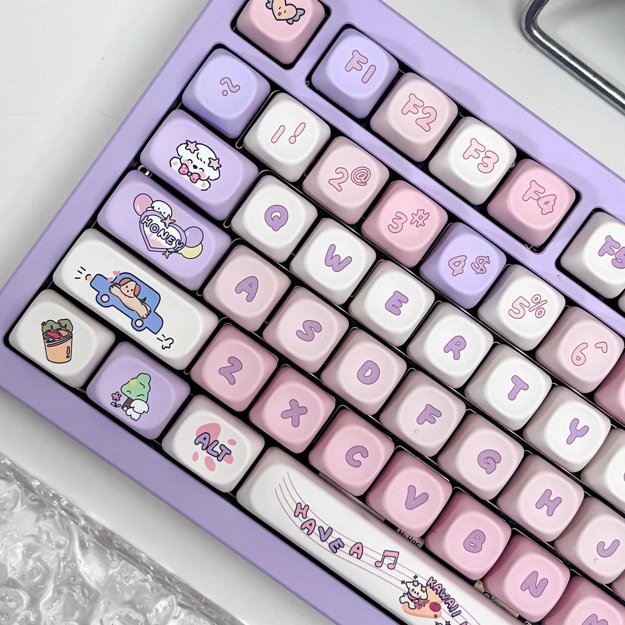 142 Keys Happy Puppy Theme Keyca MOA Profile PBT Thermal Sublimation Cartoon Cute Keycap Pink Purple Mechanical Keyboard Ca R250526