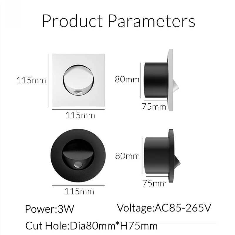 Modern LED Embedded Wall Lamp 3W 350 Rotation Bedside Sconce Bedroom Reading Hidden Decor Stair Wall Lighting Fixture AC85-265VXJ250526