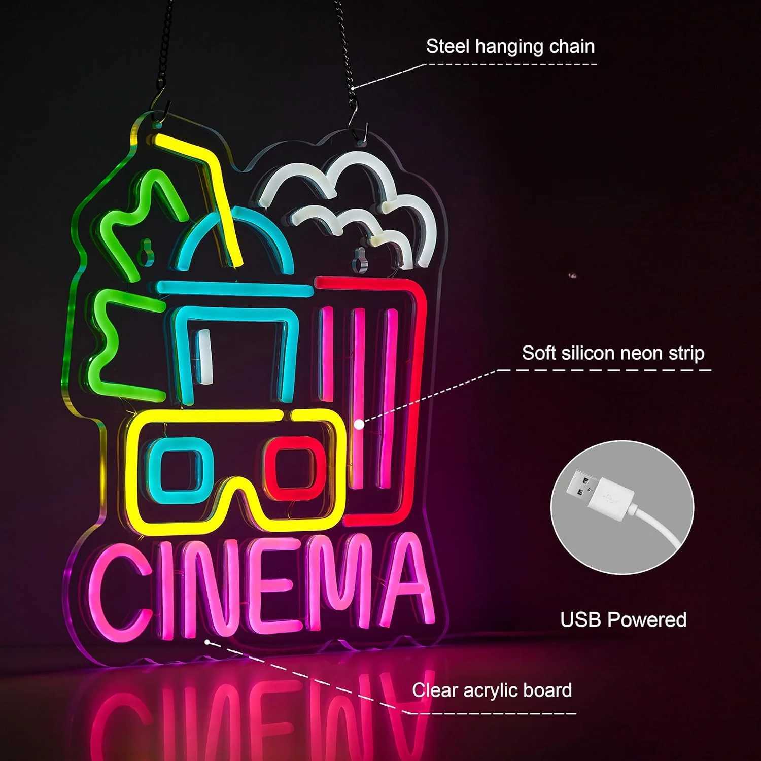 Cinema USB Powered LED Neon Sign Dimmable Neon Light Wall Decor For Room Decor Party Birthday Handmade Gift Theater Art Film W250526
