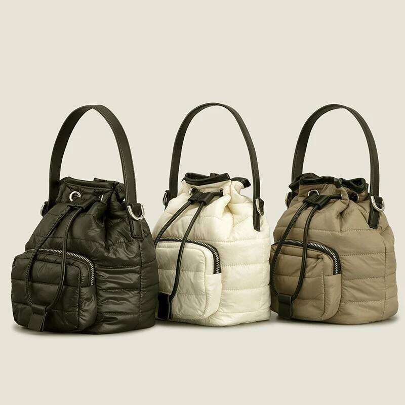 Fashion Nylon Padded Bucket Designer Quilted Women Shoulder Bags Down Cotton Lady Handbags Casual Winter Tote Bag New