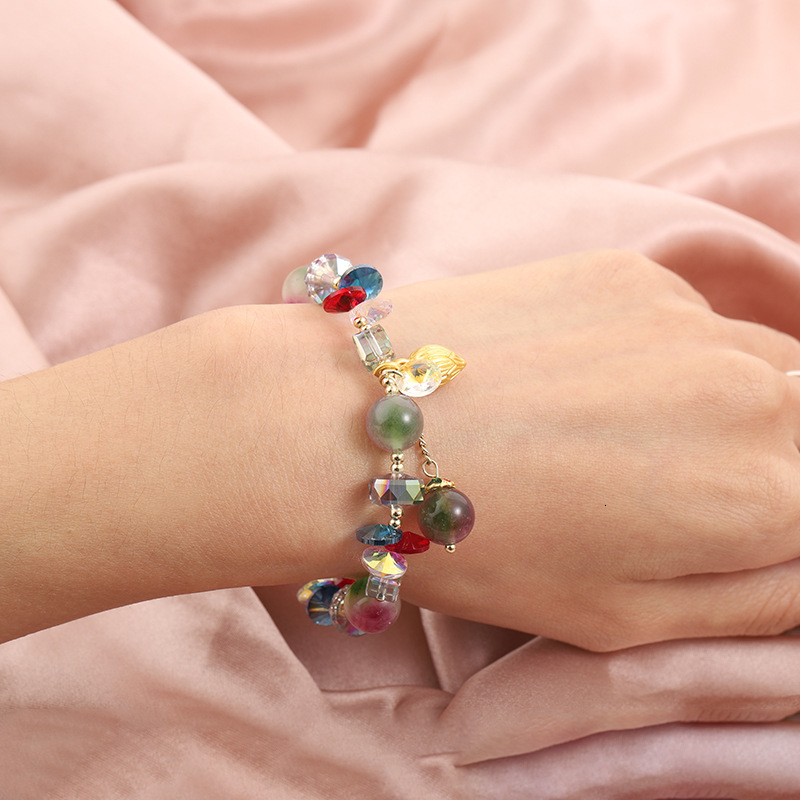 Fashionable Korean women's electroplated colored crystal bead with creative sandstorm gold pendant and wind bracelet