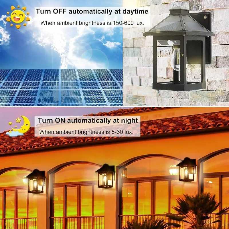 2 Pack Solar Wall Lanterns Outdoor with 3 Modes Dusk To Dawn Motion Sensor LED Sconce Lights IP65 Waterproof Exterior FrontXJ250526