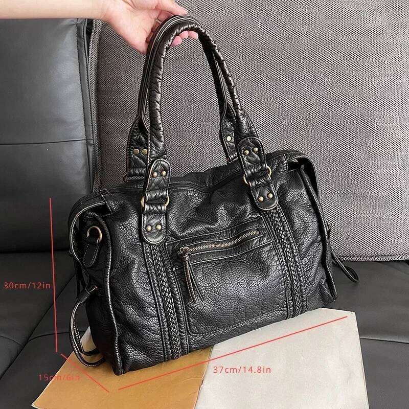 Women's Bags Designer Soft Leather Retro Shoulder Messenger Large Capacity Tote Y2k Motorcycle Bag