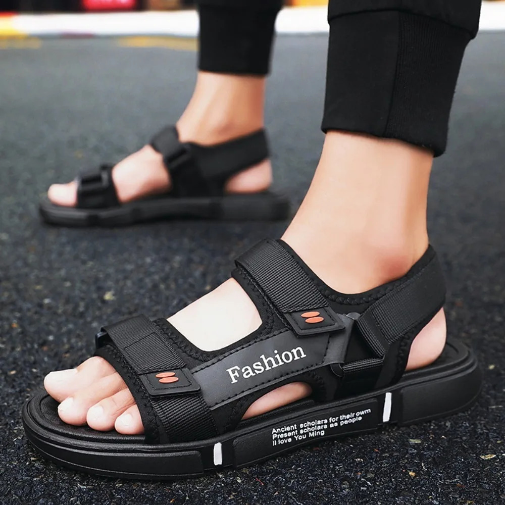 Fashion Peep Toe Sandals Shoes Men Thick Soled Anti Slip Ankle Buckles Slippers Letter Beachwear Male Slides Boys 250523BJ - view 1