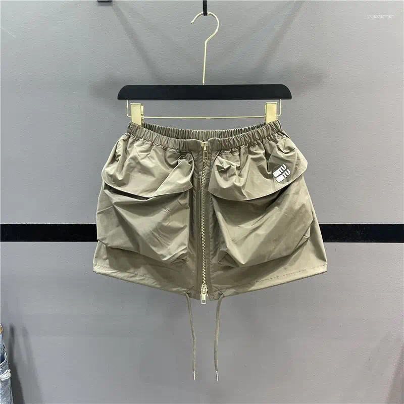Skirts 2025 Summer Y2K Low-Rise Cargo Mini Skirt - Adjustable Drawstring & Zipper Detail With Big Pockets Girl Casual Outfit