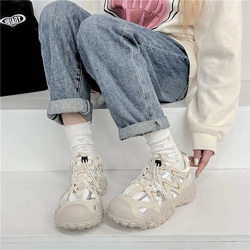 Womens Mesh Breathable Sports Shoes with Thick Soles Dads Shoe Student Height Increasing Running Outdoor Hiking Shoe 250526