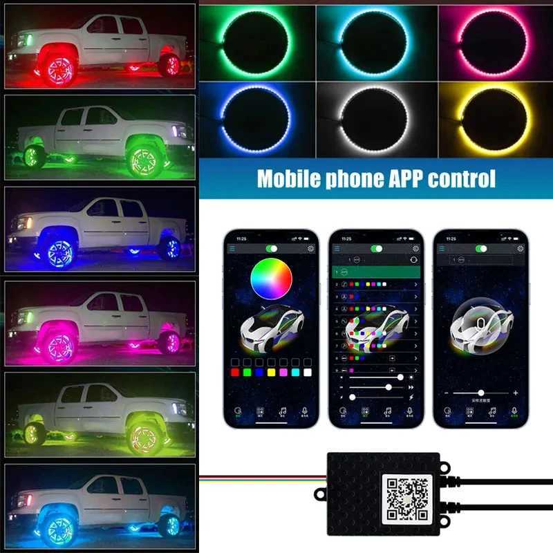 Car Hub Lamp RGB Kit Waterproof LED Strip Light APP/Remote Control Car Wheel Ring Neon Light Strip Colorful Adjustable Hub W250526
