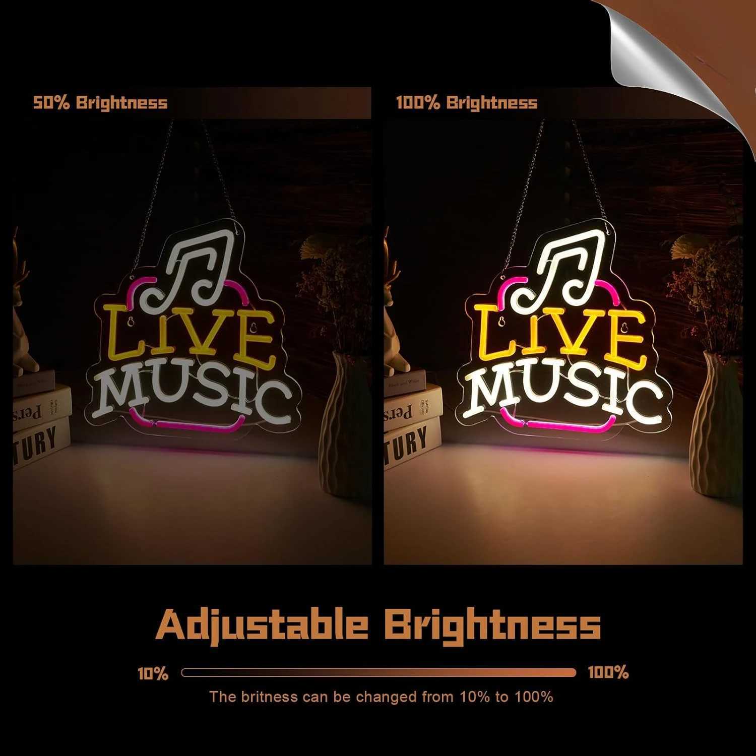 Live Music Neon Sign USB Dimmable Energy-Saving LED Neon Light for Bedroom Bar Club Studio Party Neon Decoration Gift W250526