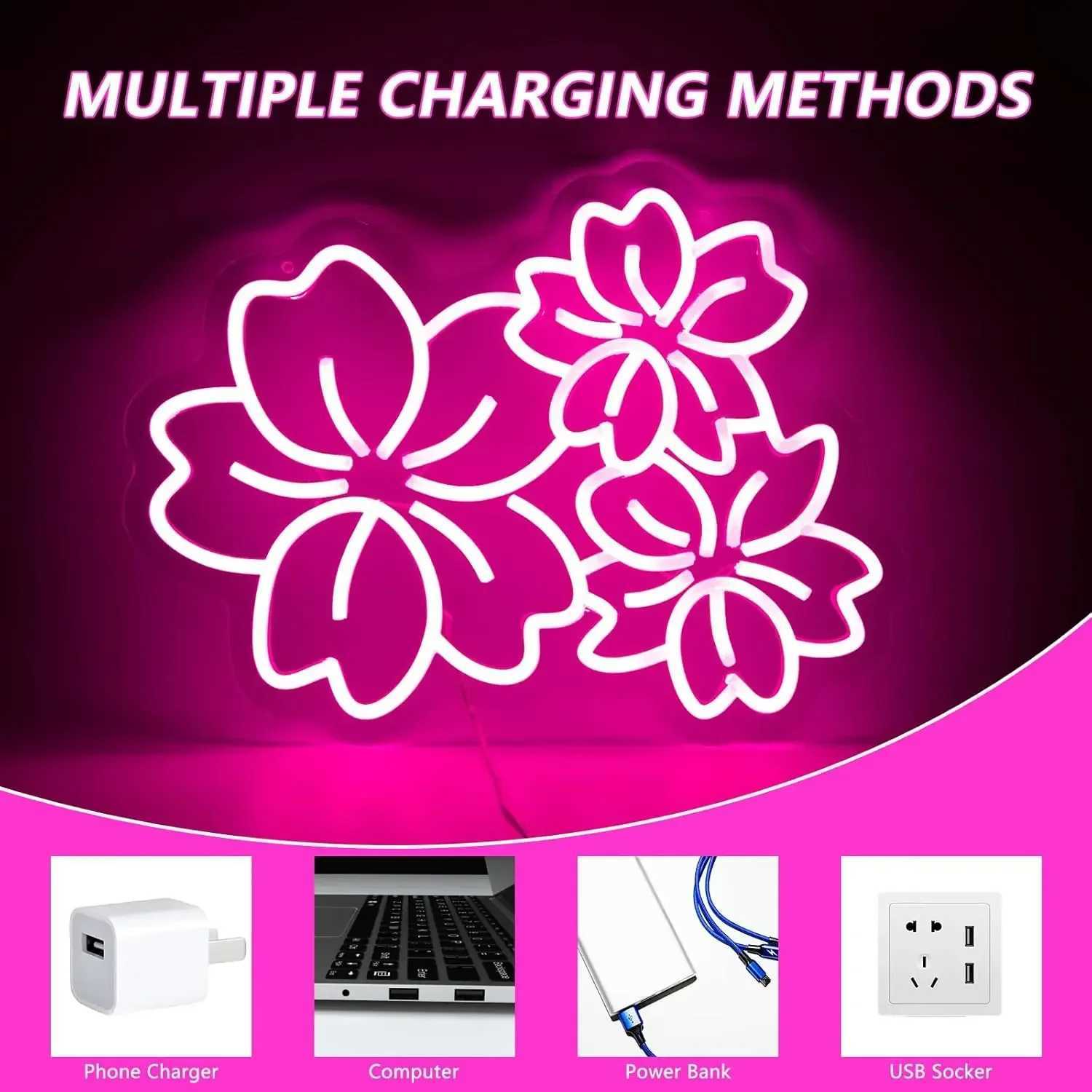 Cherry Flower Neon Sign LED Neon Light Sign Outdoor Indoor Night Light Wall Decor Beautiful Door Home Decor Drawing Room Gifts W250526