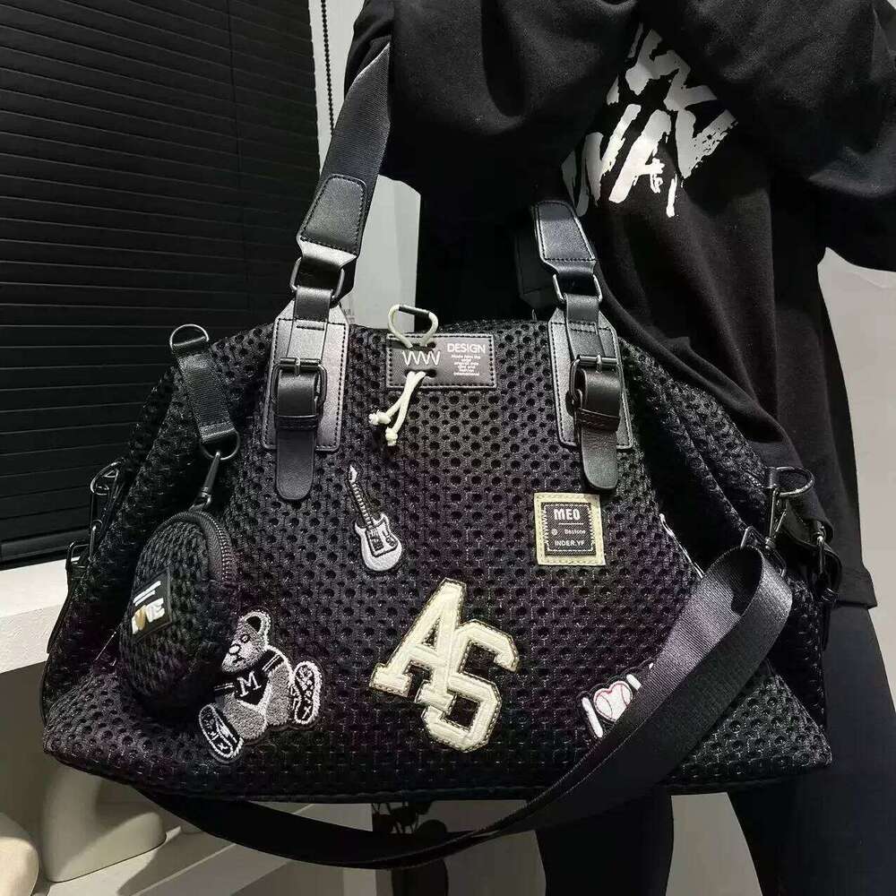 Women's Bags Designer Fashionable Women's Mesh Nylon Adhesive Tote Large Capacity Splicing Shoulder Bag, Short Distance Travel Casual Handba