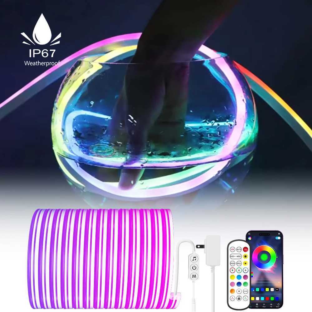 5M Silicone Neon LED Strip 24V Bluetooth RGB Music Sync IP67 Waterproof 72LEDs/M Rope Light for Home Party Decor W250526