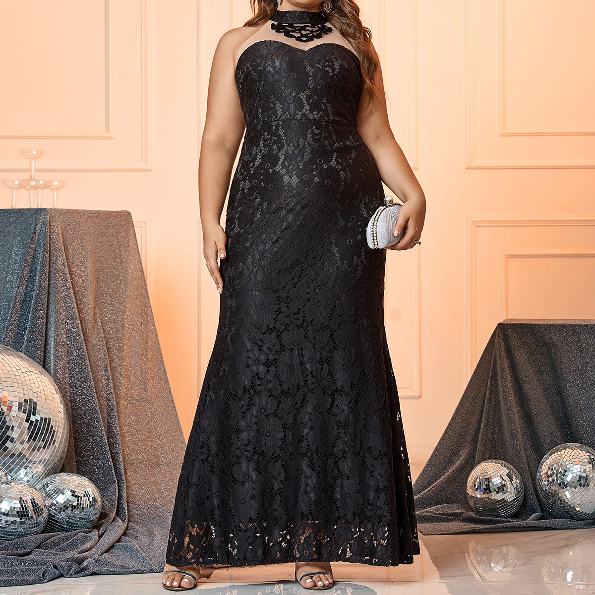 Womens Dress New Sexy and Elegant Black Lace Sleeveless Slim Fit