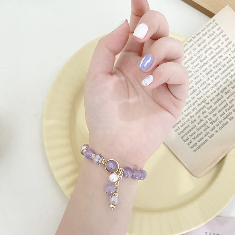 Korean style creative women's fashionable elastic pearl clothing accessories amethyst single layer bracelet