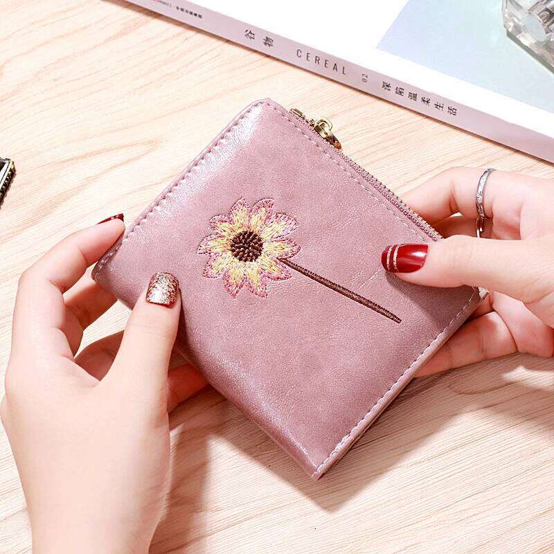 Women Purse Zipper Green Red Black Female Wallet PU Leather Card Holder Embroidery Ladies Money Bag