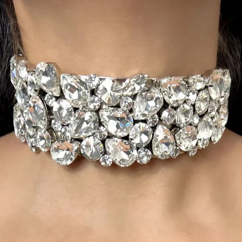 Rhinestone Choker Necklace for Women Exaggerate Prom Jewelry Wedding Bridesmaid Geometric Crystal Collar Accessories 250519