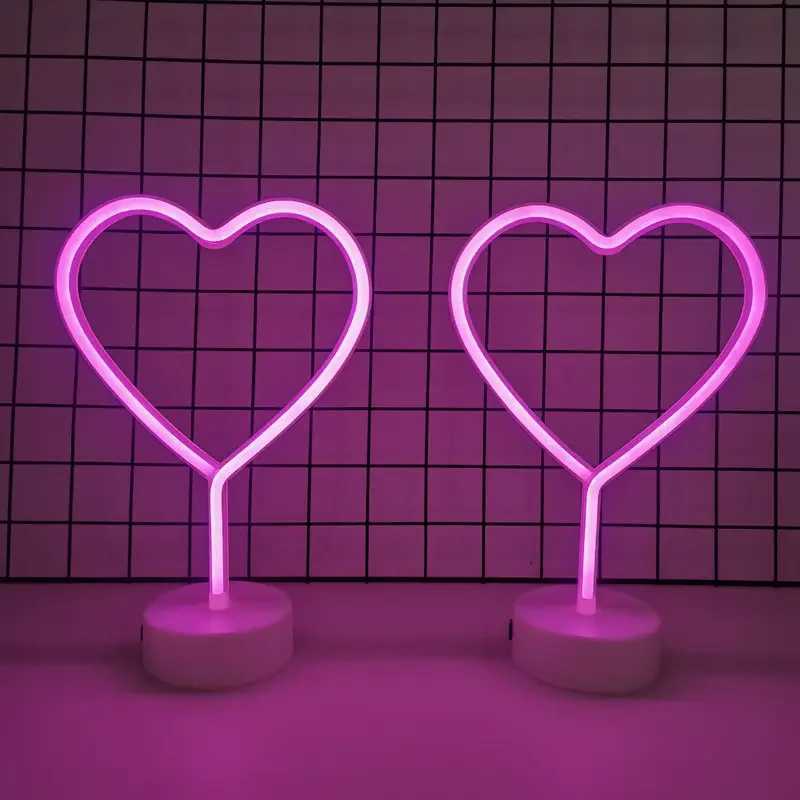 Heart-Shaped Neon Sign LED Pink USB-Powered Battery Decorative Light for Bedroom Decor Table Night Light 02 W250526
