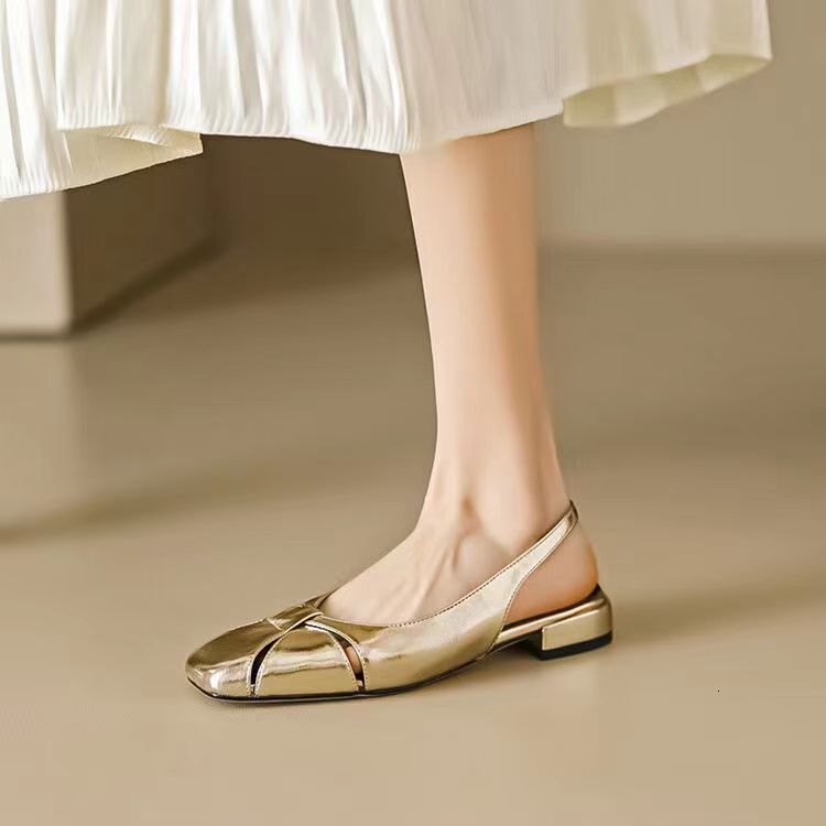 New Product Spring Summer Soft Leather Sandals For Women Wearing Casual Shoes Flat Shoes With Square Headed Golden And Silver Style Ddmysaturn