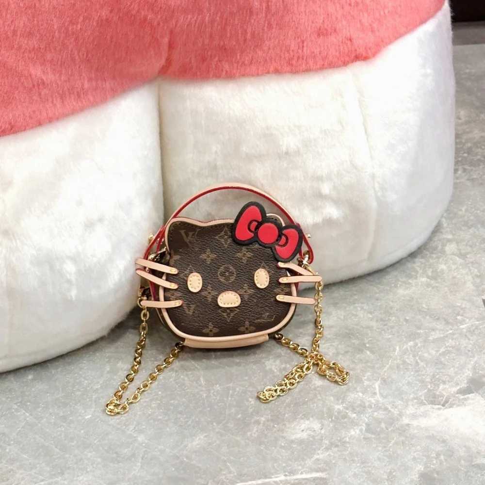 New Hello Kitty Handbag with Cute Bow Embroidery PU Crossbody Bag Cartoon Travel Portable Chain Mini Crossbody Walletw250526