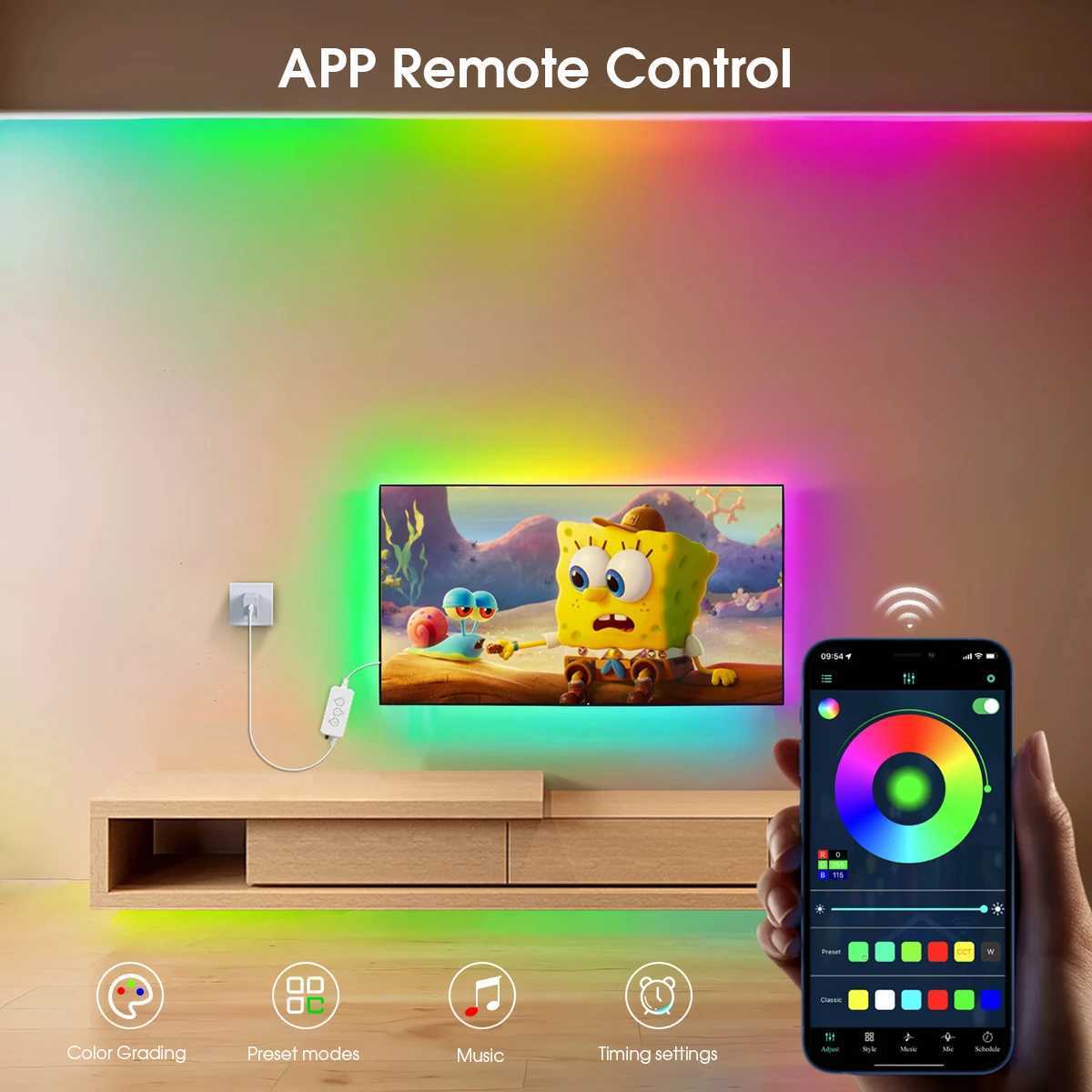 RGBIC WS2812B USB 5V Neon LED Lights Strip Bluetooth Smart Addressable Pixels Neon Tape For Bedroom Kitchen TV Ambient Lighting W250526