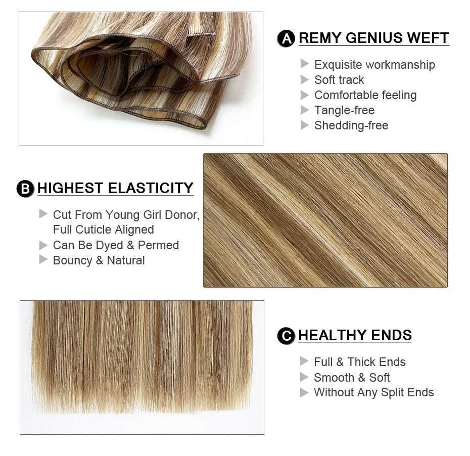 Genius Weft Human Hair Extensions 100g For Women Hair Weaves 100% Real Remy Natural Human Hair Bundles 16-22 Inch Hero Remy Hair S25526
