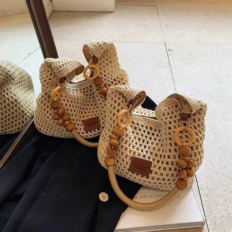 2025 Summer Beach Bag Mesh Women Woven Lace Bow Shoulder Purse Large Capacity Clutch Purse Solid Color Shopping Vacation Travel W250524