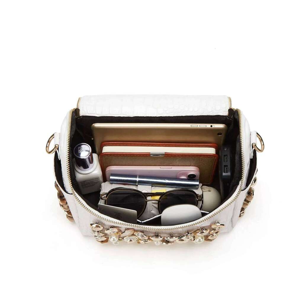 Women's Bags Designer Ladies' Fashionable And Elegant Pearl Decorated Handbag With Large Capacity Crocodile Pattern Shoulder Bag