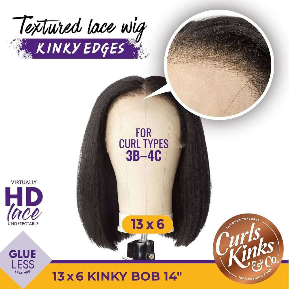 Sensationnel Curls Kinks N Co HD Lace Front Wig Glueless Edges 13X6 Kinky Bob 14" - Natural Curly Style, Soft Look