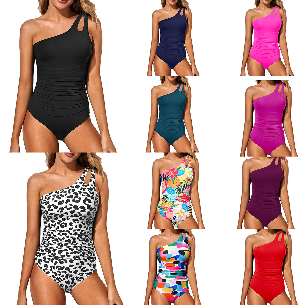 Outdoor Fashion Trend Free Shipping 2025 New Designer Slanted Shoulder Hollow Conservative Leopard Print One-piece Swimsuit