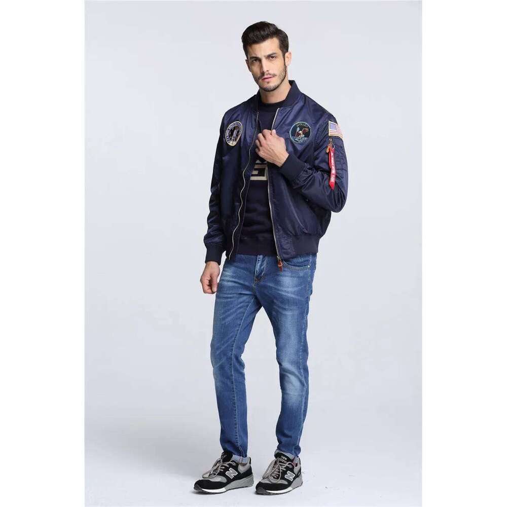 2023 New Autumn Apollo 100th SPACE SHUTTLE MISSION Thin MA1 Bomber Hiphop US Air Force Pilot Flight College Jacket For Men
