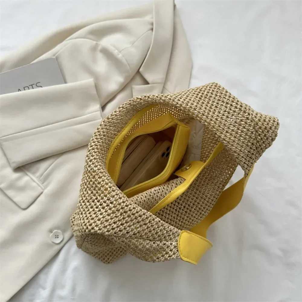Travel Beach Straw Bag Rattan Woven Handmade Knitted Summer Beach Bag Straw Large Capacity Women Shoulder Bags Handbag Shopper W250524