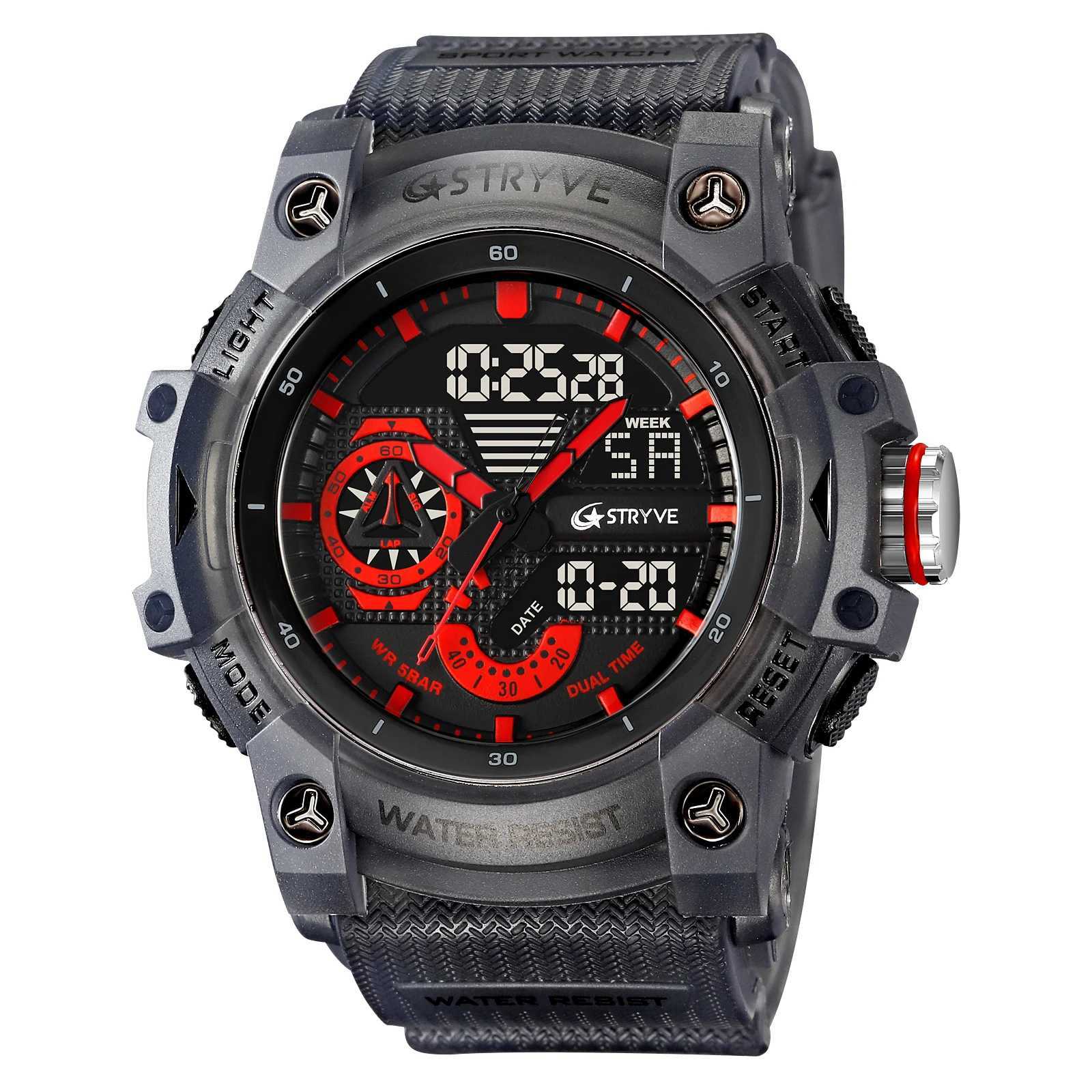 STRYVE Electronic Fashion Mens Sport Watches Shock Resistant 50M Waterproof Wristwatch LED Alarm Stopwatch Clock Men 8029 M250526