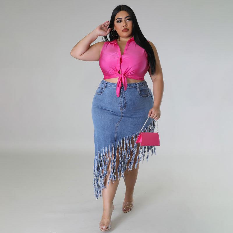 Plus-size Denim Skirt And Fringe Cross-border European And American Womens Summer New style