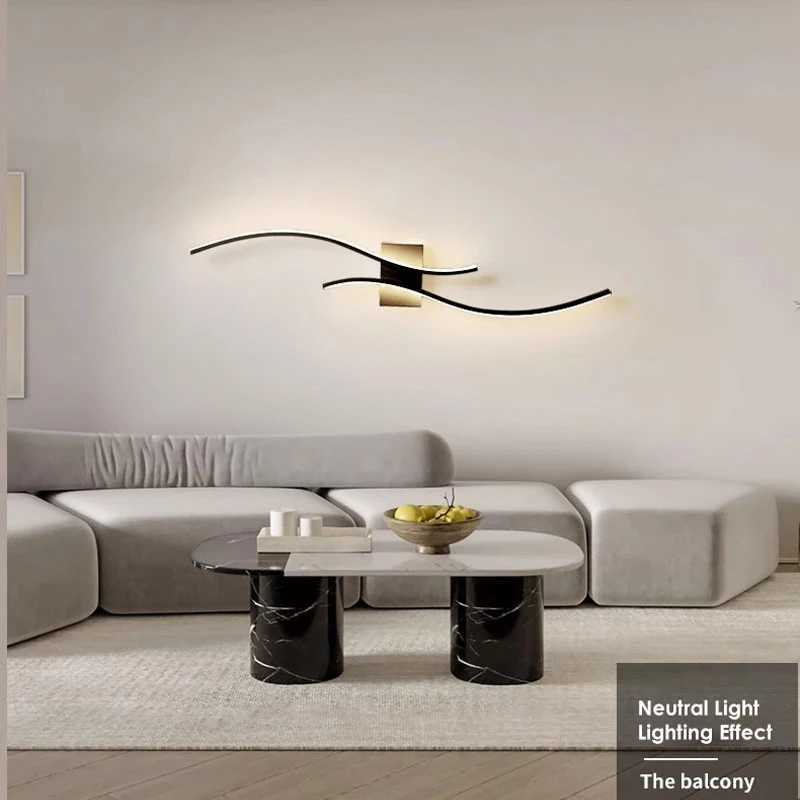 Minimalist LED Wall Lamps for TV Sofa Background Black Indoor LED Wall Lights Interior Lighting Fixtures for Corridor BalconyXJ250526
