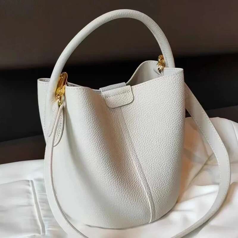 Bucket lady new style basket genuine leather hand held cross body bag two shoudlers